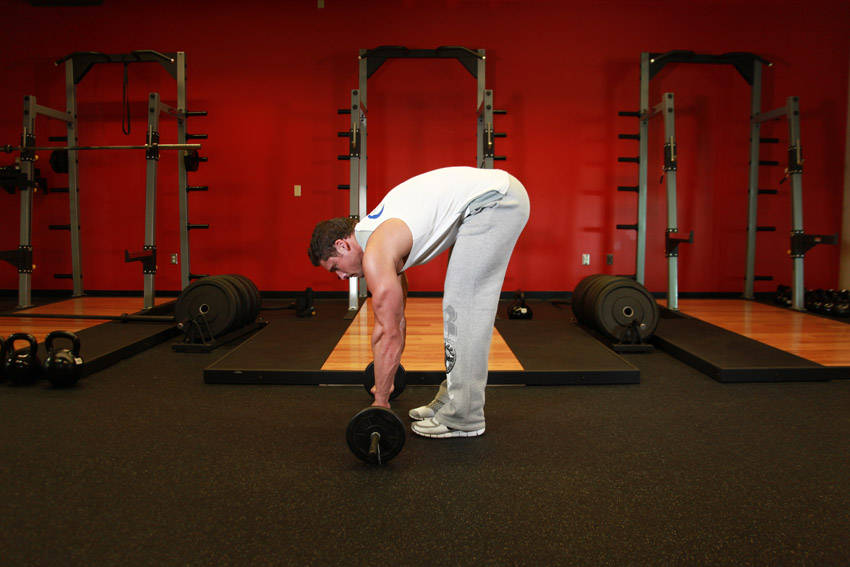 Barbell Ab Rollout start and end position