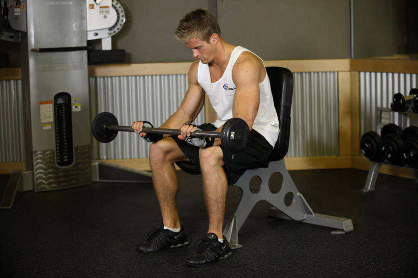 Barbell Reverse Wrist Curl start and end position
