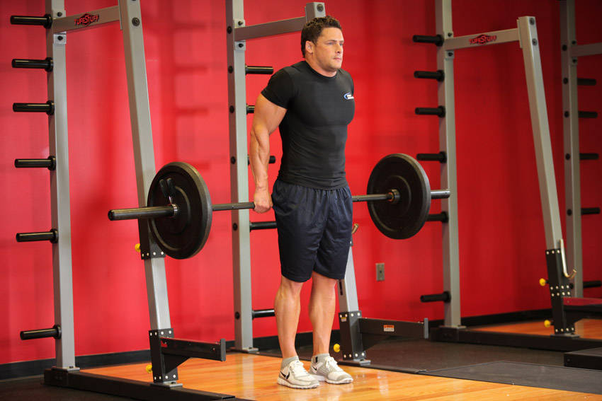 Barbell Shrug Behind The Back start and end position