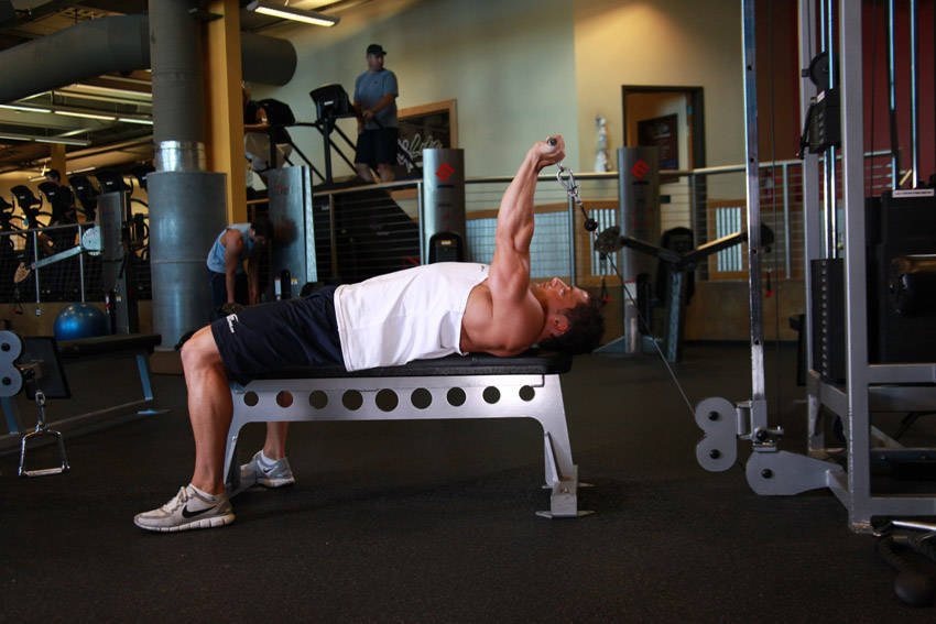 Cable Lying Triceps Extension start and end position