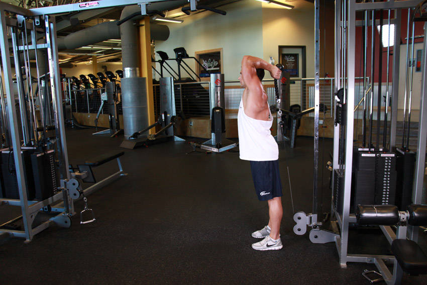 Cable Overhead Triceps Extension start and end position