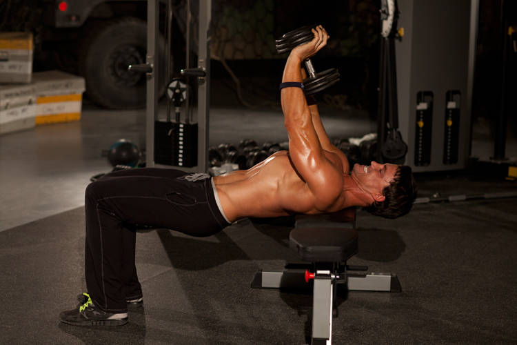Close-Grip Dumbbell Press start and end position