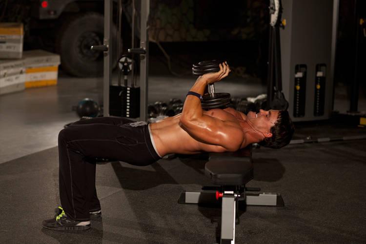 Close-Grip Dumbbell Press start and end position