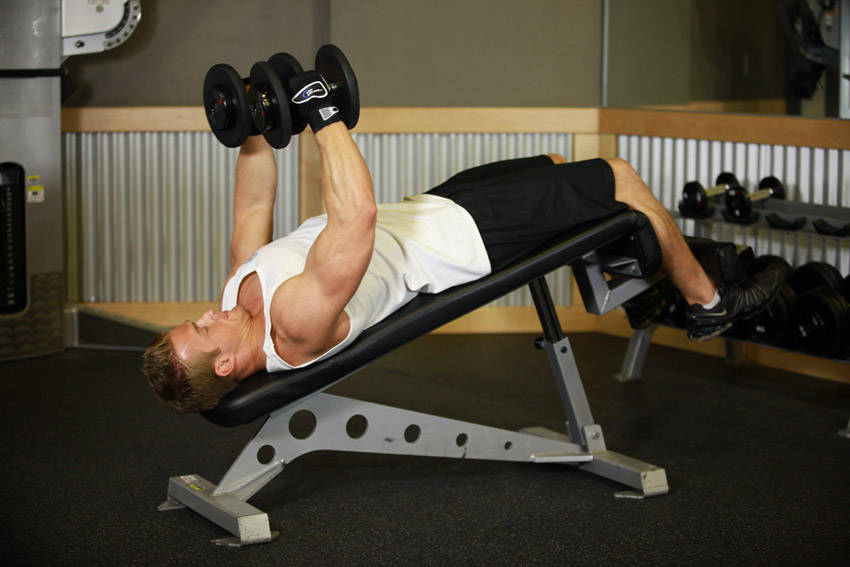 Decline Dumbbell Flyes start and end position
