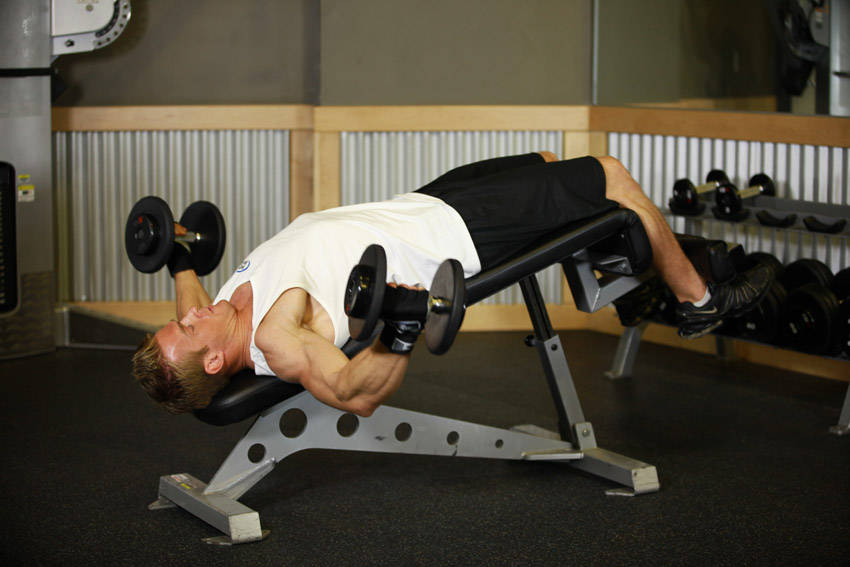 Decline Dumbbell Flyes start and end position