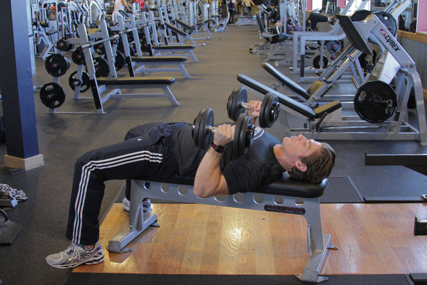 Dumbbell Bench Press with Neutral Grip start and end position