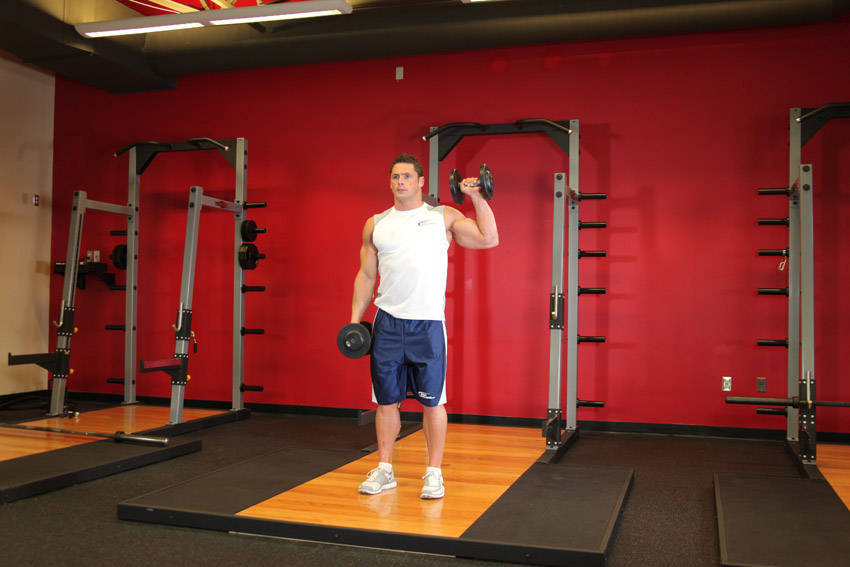 Dumbbell One-Arm Shoulder Press start and end position