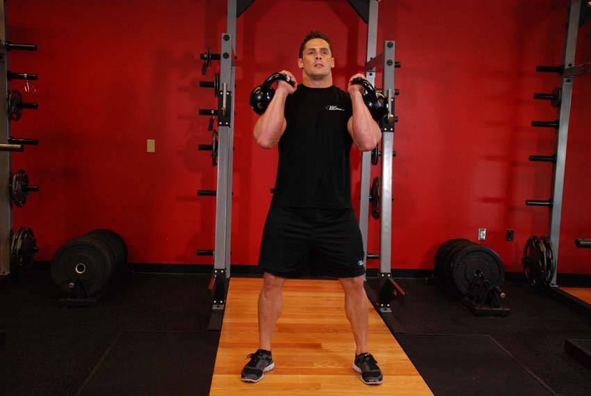 Çift Kettlebell Ön Squat hareketi başlangıç ve bitiş pozisyonu