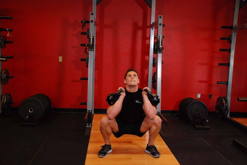Çift Kettlebell Ön Squat hareketi başlangıç ve bitiş pozisyonu