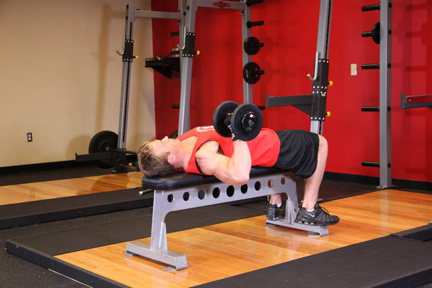 One Arm Dumbbell Bench Press start and end position
