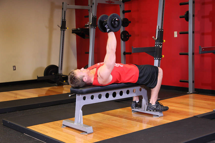 One Arm Dumbbell Bench Press start and end position