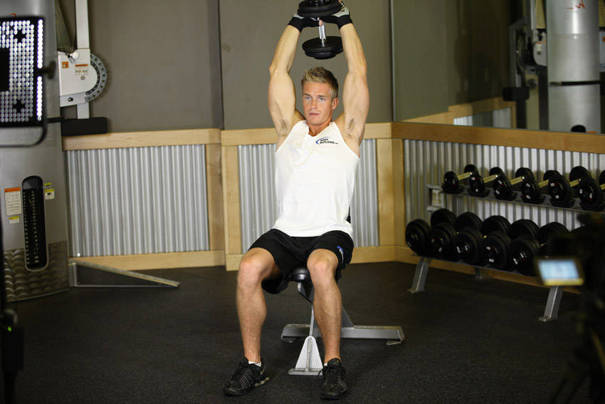Overhead Dumbbell Triceps Extension start and end position