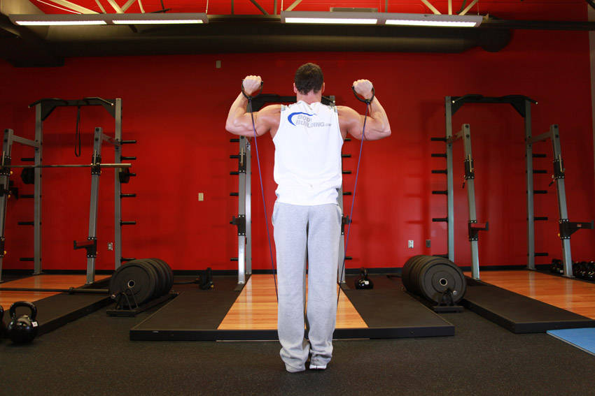 Resistance Band Overhead Press start and end position