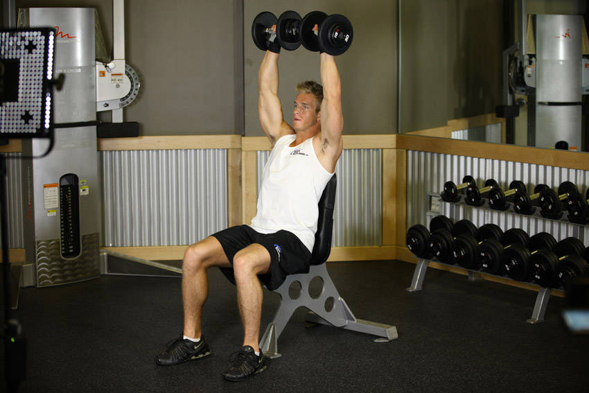 Seated Dumbbell Shoulder Press start and end position