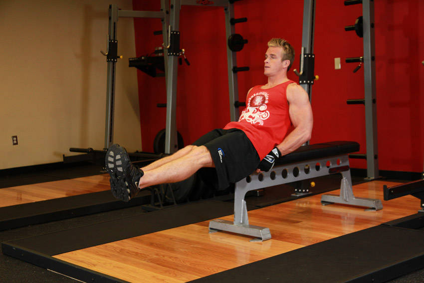 Seated Flat Bench Leg Pull-In start and end position
