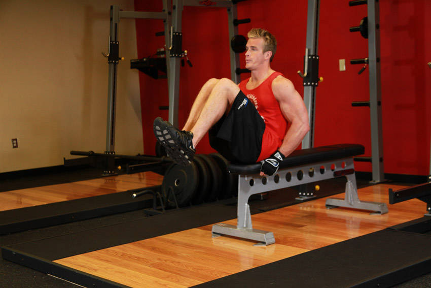 Seated Flat Bench Leg Pull-In start and end position