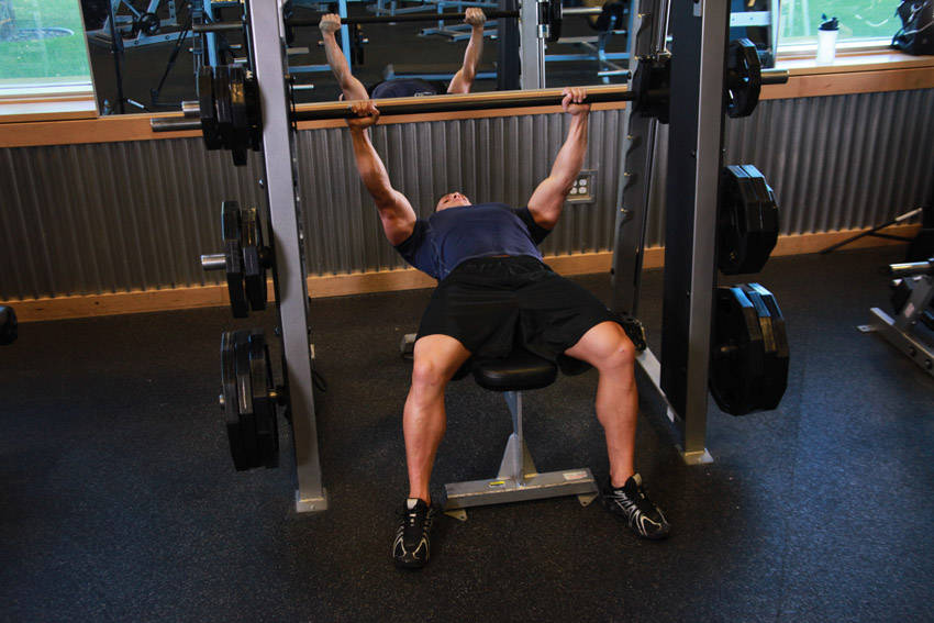 Smith Machine Bench Press start and end position