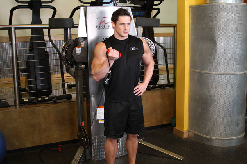 Standing One-Arm Cable Curl start and end position