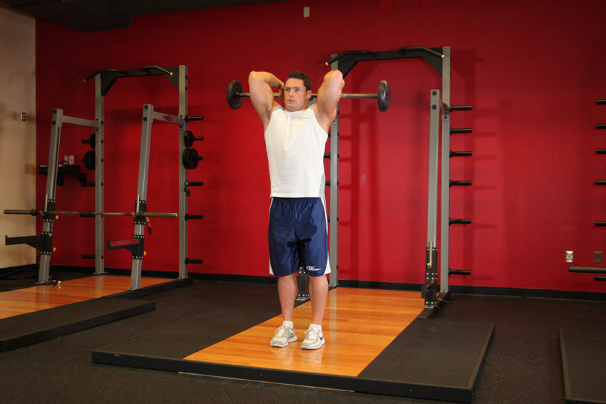 Standing Overhead Barbell Triceps Extension start and end position