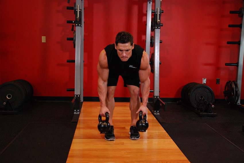 Two-Arm Kettlebell Row start and end position