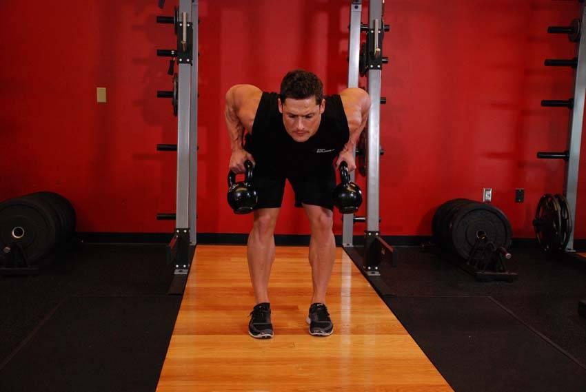 Two-Arm Kettlebell Row start and end position