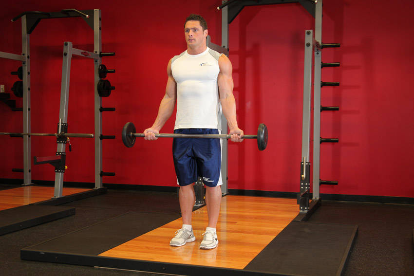 Wide-Grip Standing Barbell Curl start and end position