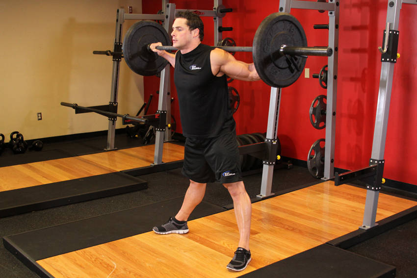 Wide Stance Barbell Squat start and end position
